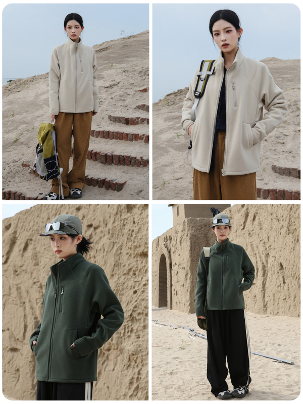 Sievietes flīsa jaka ar augstu apkakli, kardigan stila, vienkrāsaina, ziemas un rudens sezona