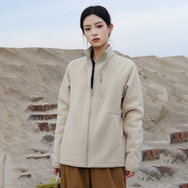 Sievietes flīsa jaka ar augstu apkakli, kardigan stila, vienkrāsaina, ziemas un rudens sezona