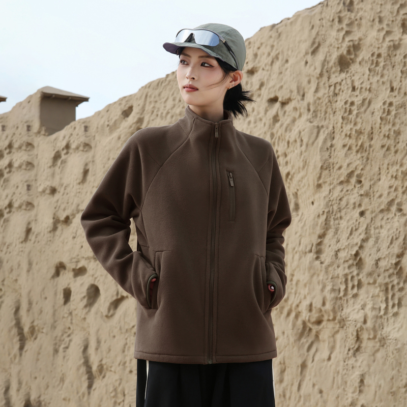 Sievietes flīsa jaka ar augstu apkakli, kardigan stila, vienkrāsaina, ziemas un rudens sezona