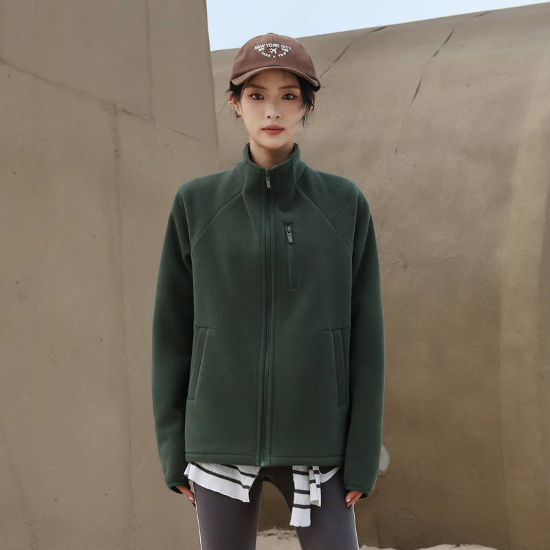 Sievietes flīsa jaka ar augstu apkakli, kardigan stila, vienkrāsaina, ziemas un rudens sezona