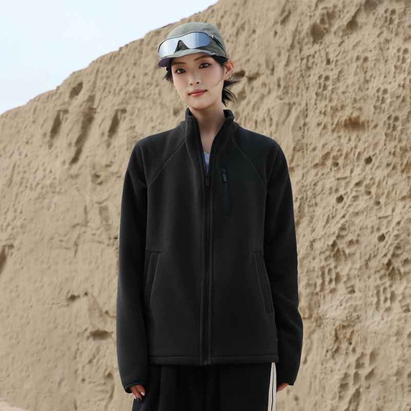 Sievietes flīsa jaka ar augstu apkakli, kardigan stila, vienkrāsaina, ziemas un rudens sezona