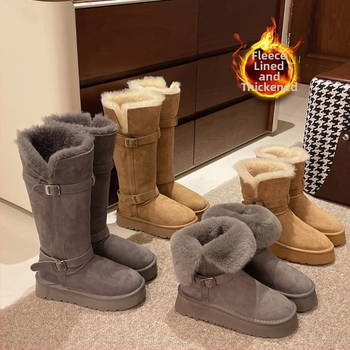 Naiste lumebootid nubukust ülaosaga, kummist talla, sisemus kunstlik lakk, keskmise kõrgusega varvas, sügav avamine, kanna 1–3 cm