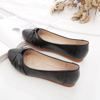 Pantofi dama fără toc, vârf rotund, partea superioară PU, talpă din cauciuc, branț textile