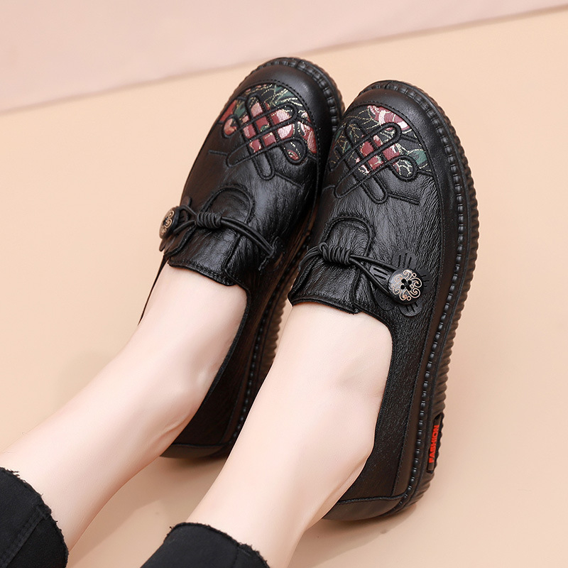 Pantofi dama din material textil, în stil Beijing vechi, respirabili și ușori, partea superioară din microfibră, talpă PU, vârf rotund, toc mic 1-3 cm