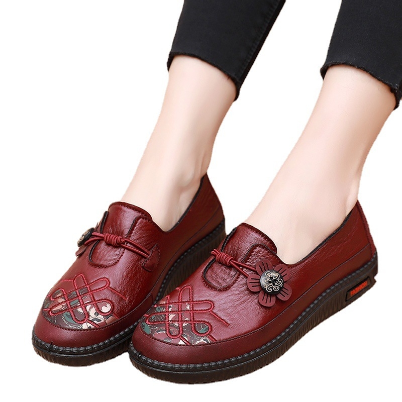 Pantofi dama din material textil, în stil Beijing vechi, respirabili și ușori, partea superioară din microfibră, talpă PU, vârf rotund, toc mic 1-3 cm