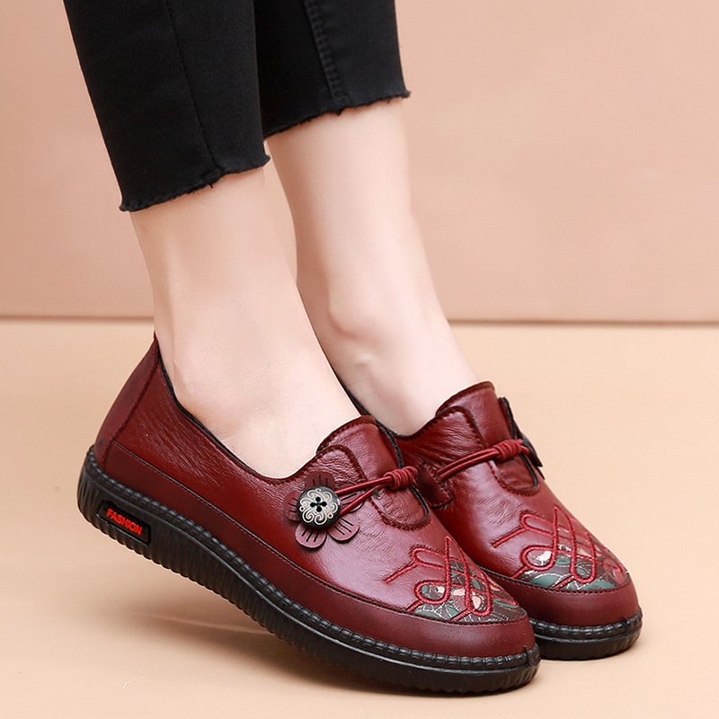 Pantofi dama din material textil, în stil Beijing vechi, respirabili și ușori, partea superioară din microfibră, talpă PU, vârf rotund, toc mic 1-3 cm