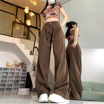 Denim női farmernadrág, széles szárú, magas derékkal, padlót érő hosszú, mikroelasztikus