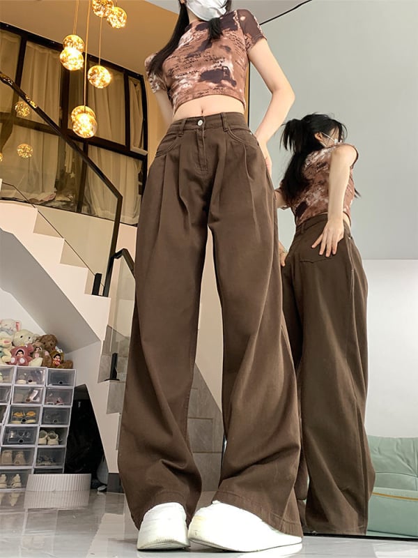 Denim női farmernadrág, széles szárú, magas derékkal, padlót érő hosszú, mikroelasztikus