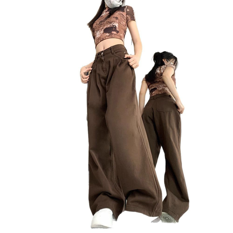 Denim női farmernadrág, széles szárú, magas derékkal, padlót érő hosszú, mikroelasztikus