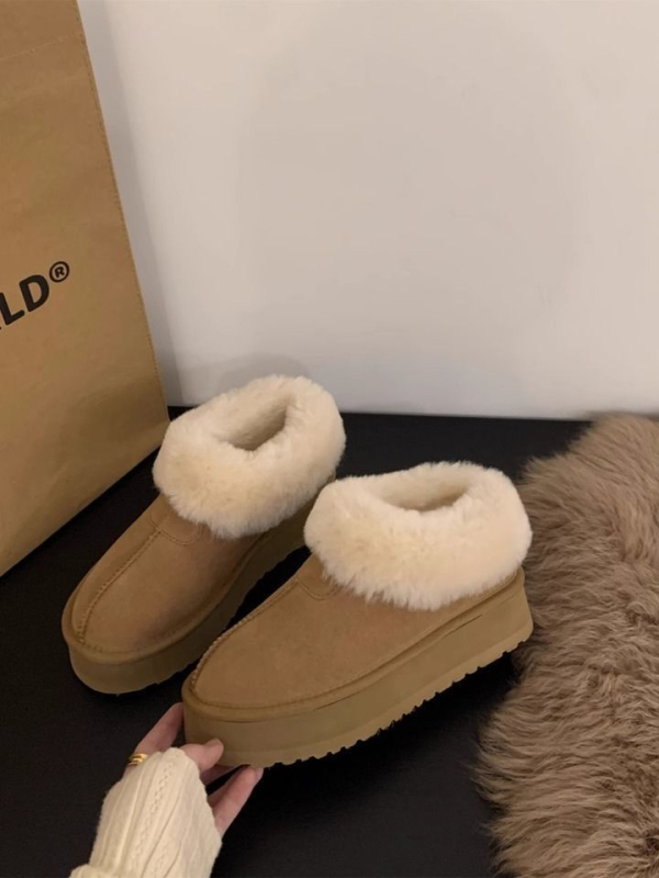 Γυναικείες μπότες χιονιού για χειμώνα με επένδυση γούνας, άνω μέρος από συνθετικό δέρμα, χαμηλός αστράγαλος, μεσαίο τακούνι 3–5 εκ, λατέξ πάτος