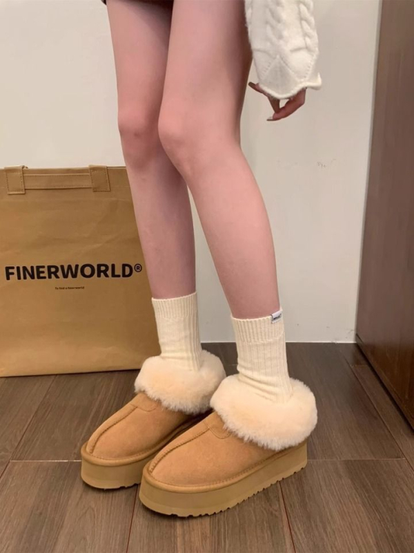 Γυναικείες μπότες χιονιού για χειμώνα με επένδυση γούνας, άνω μέρος από συνθετικό δέρμα, χαμηλός αστράγαλος, μεσαίο τακούνι 3–5 εκ, λατέξ πάτος