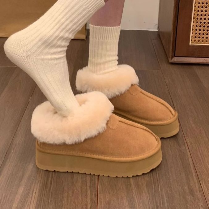 Γυναικείες μπότες χιονιού για χειμώνα με επένδυση γούνας, άνω μέρος από συνθετικό δέρμα, χαμηλός αστράγαλος, μεσαίο τακούνι 3–5 εκ, λατέξ πάτος