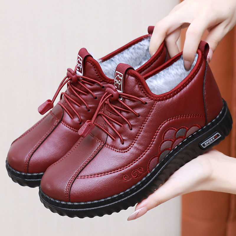 Pantofi de iarnă din material textil cu suprafață din super fibre, căptușeală din pluș artificial, talpă PU, toc mic