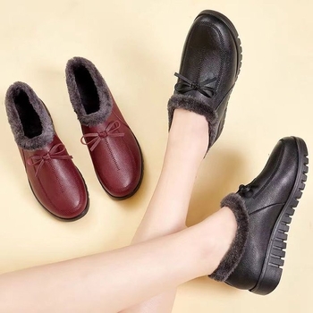 Ženske zimske pamučne cipele s plišastom podstavom, PU gornji dio, gumena potplat, niska peta 1–3 cm