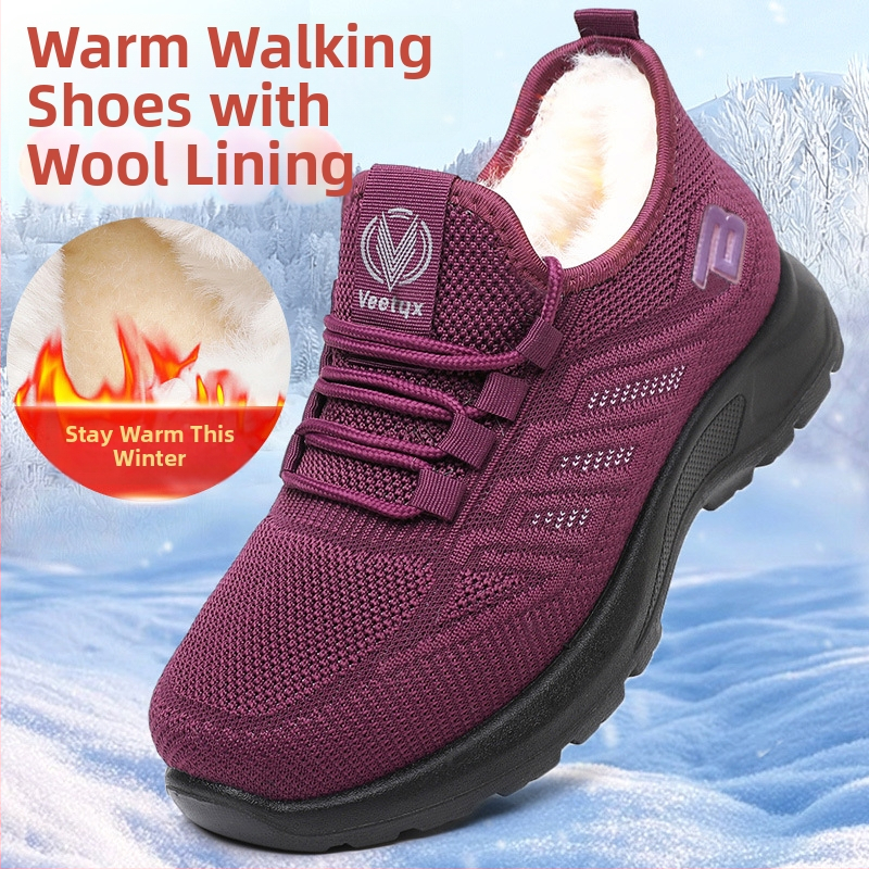 Sieviešu ziemas apavi no auduma ar vilnas odere, silti ikdienas sporta apavi staigāšanai, apaļa deguns, zems papēdis 1–3 cm