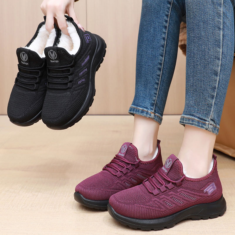 Sieviešu ziemas apavi no auduma ar vilnas odere, silti ikdienas sporta apavi staigāšanai, apaļa deguns, zems papēdis 1–3 cm