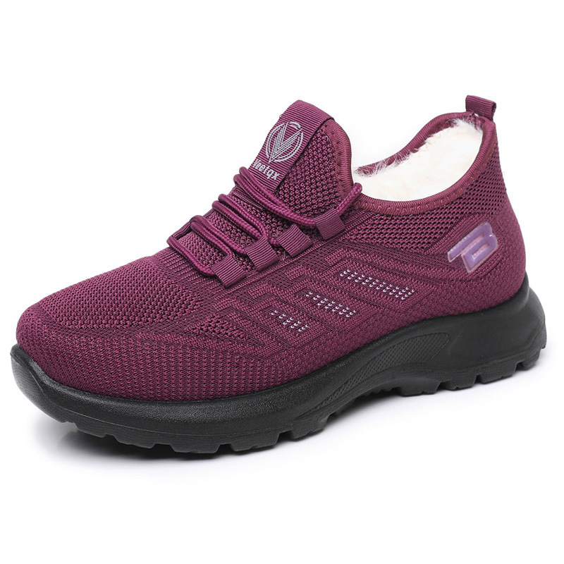 Sieviešu ziemas apavi no auduma ar vilnas odere, silti ikdienas sporta apavi staigāšanai, apaļa deguns, zems papēdis 1–3 cm