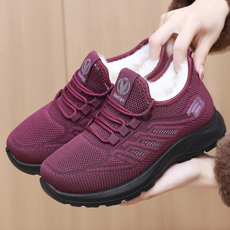 Sieviešu ziemas apavi no auduma ar vilnas odere, silti ikdienas sporta apavi staigāšanai, apaļa deguns, zems papēdis 1–3 cm