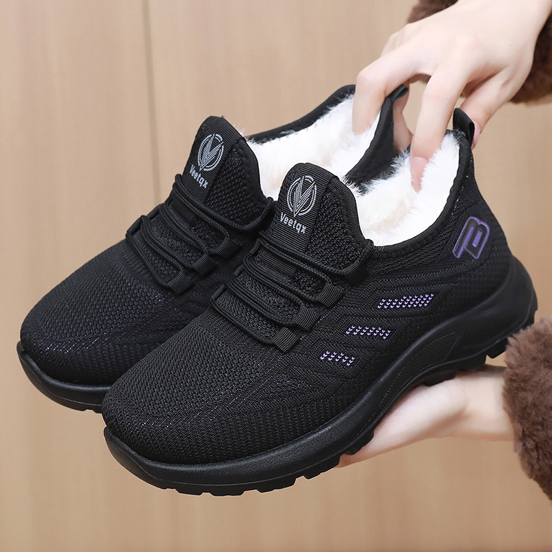 Sieviešu ziemas apavi no auduma ar vilnas odere, silti ikdienas sporta apavi staigāšanai, apaļa deguns, zems papēdis 1–3 cm