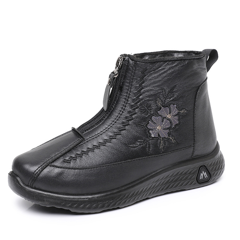 Női téli hócsizma mikroszálas bőrrel, gyapjú bélés, elől cipzárral, alacsony sarkú 1–3 cm