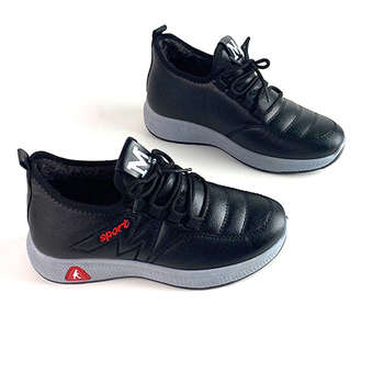 Női pamut anyagú cipő, slip-on, meleg plüss belső, csúszásmentes PVC talp, PU felsőrész, kerek orr