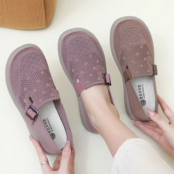 Pantofi de femei – slip-on, partea superioară Flyknit, talpă PU, respirabili, vârf rotund, pentru picioare late, purtare zilnică