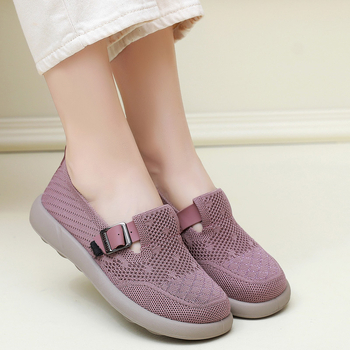 Pantofi de femei – slip-on, partea superioară Flyknit, talpă PU, respirabili, vârf rotund, pentru picioare late, purtare zilnică