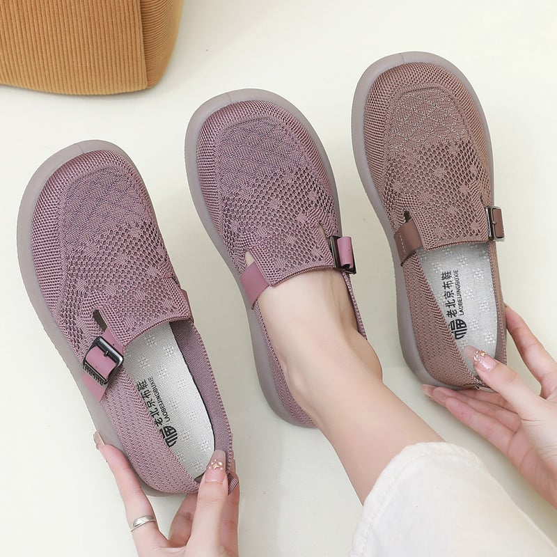 Pantofi de femei – slip-on, partea superioară Flyknit, talpă PU, respirabili, vârf rotund, pentru picioare late, purtare zilnică