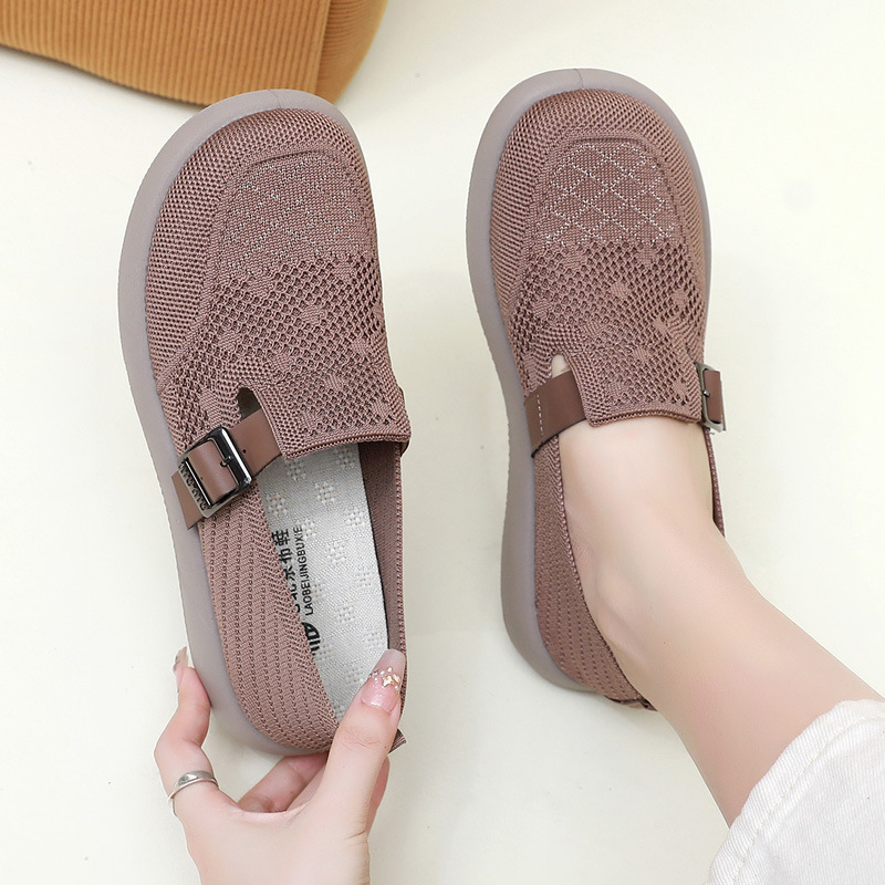 Pantofi de femei – slip-on, partea superioară Flyknit, talpă PU, respirabili, vârf rotund, pentru picioare late, purtare zilnică