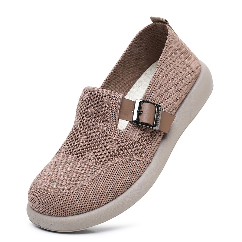 Pantofi de femei – slip-on, partea superioară Flyknit, talpă PU, respirabili, vârf rotund, pentru picioare late, purtare zilnică