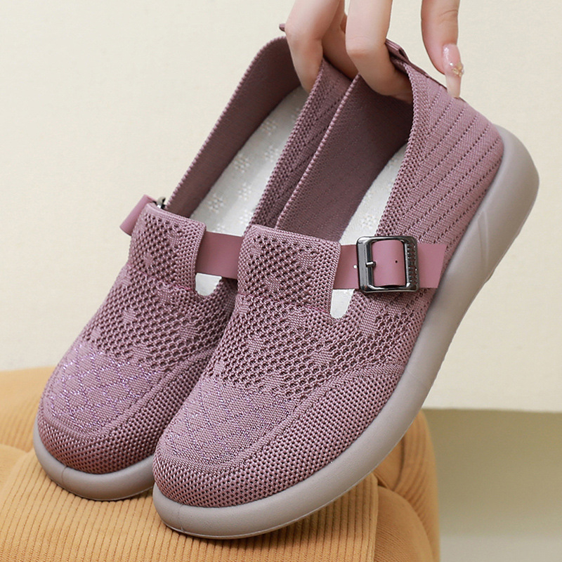 Pantofi de femei – slip-on, partea superioară Flyknit, talpă PU, respirabili, vârf rotund, pentru picioare late, purtare zilnică