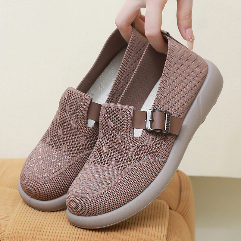 Pantofi de femei – slip-on, partea superioară Flyknit, talpă PU, respirabili, vârf rotund, pentru picioare late, purtare zilnică