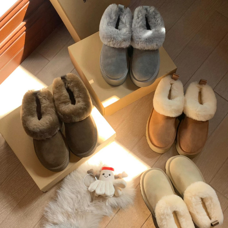 Cizme de iarnă pentru femei, din piele de vită, căptușite cu lână, talpă din cauciuc, talpă groasă, înălțimea tocurilor 3–5 cm, gleznă joasă, fără șireturi, culoare uni.