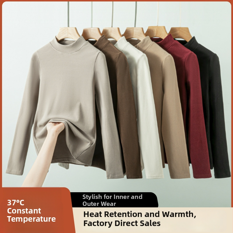 Pamatinio sluoksnio marškiniai su puse kaklo, pūkuotas flisas šilumai, universalus, tankus audinys 251–300 g/m², ilgos rankovės