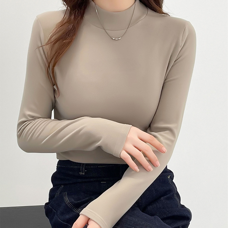 Pamatinio sluoksnio marškiniai su puse kaklo, pūkuotas flisas šilumai, universalus, tankus audinys 251–300 g/m², ilgos rankovės