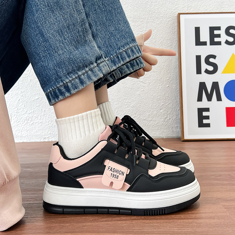 Pantofi sport pentru femei, talpă groasă, partea superioară din PU, închidere cu șireturi, talpă din cauciuc turnată, căptușeală din plasă