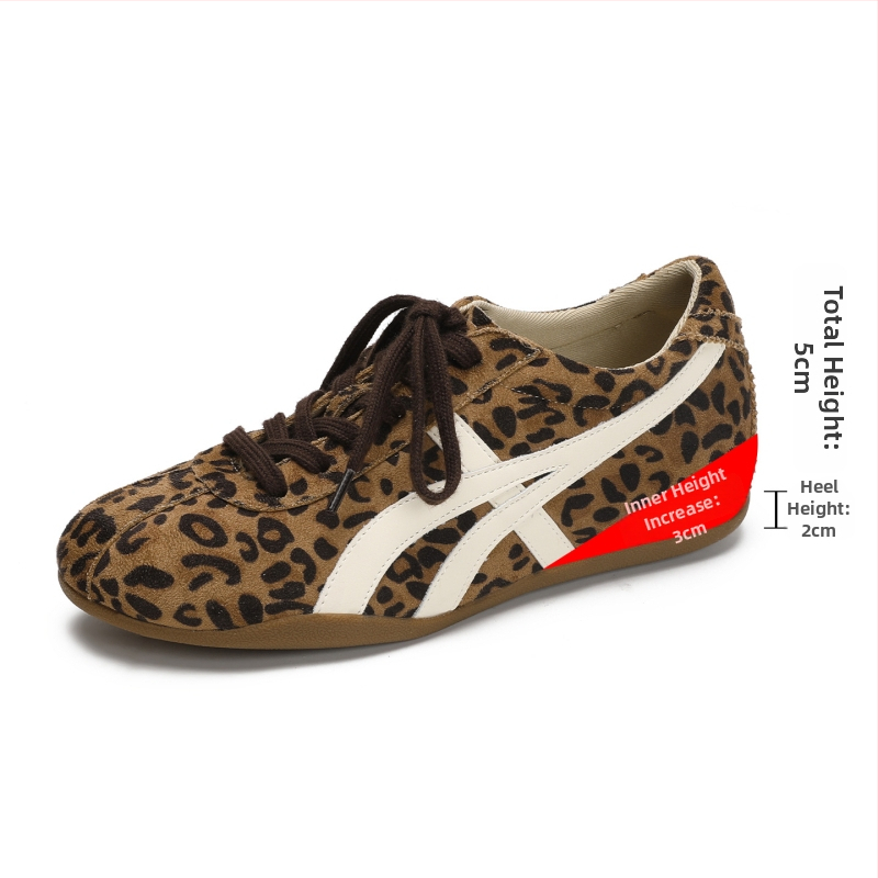 Adidași de damă din piele întoarsă, cu șireturi, înălțare ascunsă, vârf rotund, talpă din cauciuc