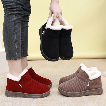 Pantofi de iarnă pentru femei, cu velur la partea superioară, căptuți cu blană artificială și talpă antiderapantă groasă