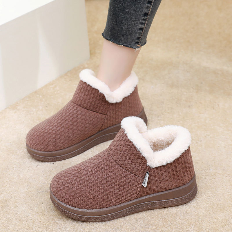 Pantofi de iarnă pentru femei, cu velur la partea superioară, căptuți cu blană artificială și talpă antiderapantă groasă