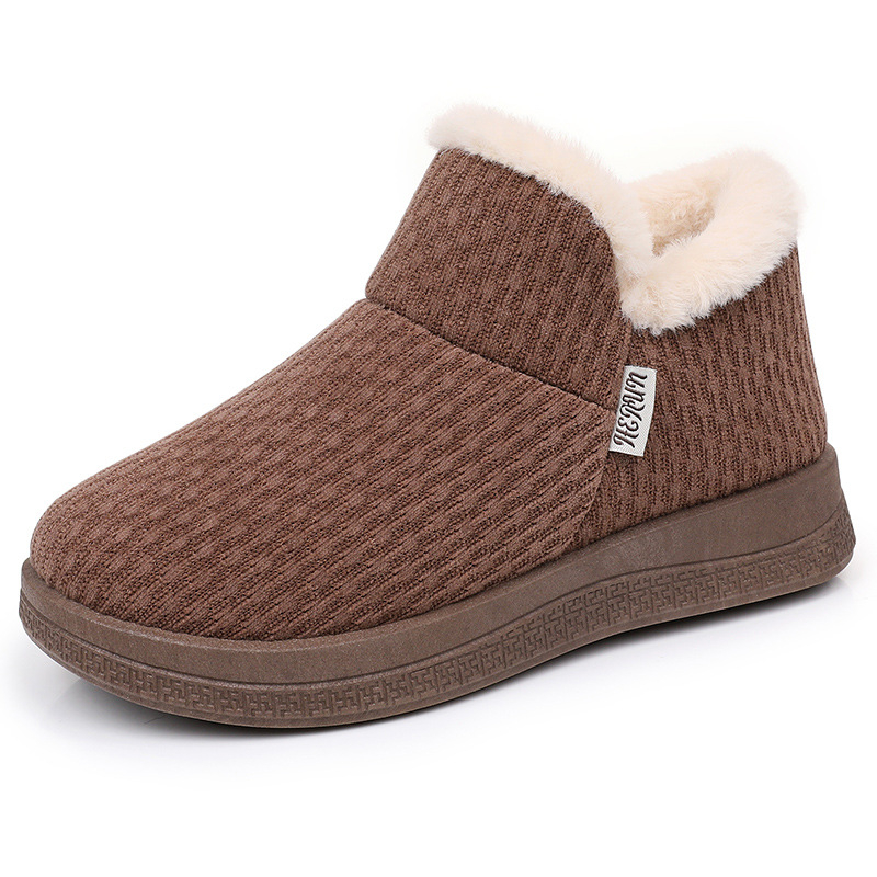 Pantofi de iarnă pentru femei, cu velur la partea superioară, căptuți cu blană artificială și talpă antiderapantă groasă