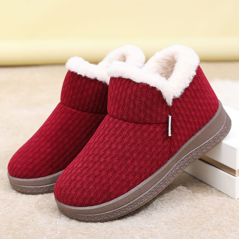 Pantofi de iarnă pentru femei, cu velur la partea superioară, căptuți cu blană artificială și talpă antiderapantă groasă