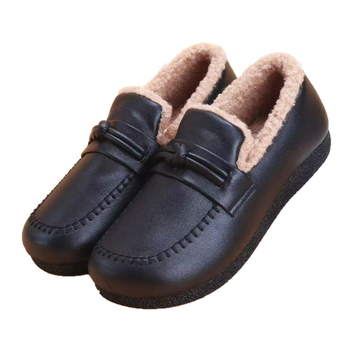 Pantofi de iarnă slip-on pentru femei, căptușeală din lână și cașmir, partea superioară din piele artificială, talpă PVC antiderapant