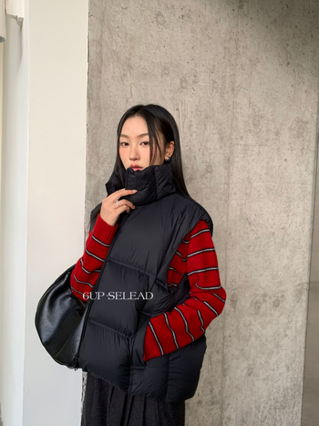 6up Női tollmellény, Koreai stílus, fehér kacsapuham töltet 86–90%, cipzár, álló gallér, normál hosszúság, téli 2025