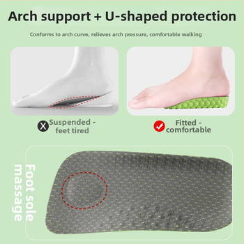 Masažo pakylėjimo įdėklas vyrams ir moterims, nematoma pusė kilstelėto įdėklo, arkos palaikymas, kvėpuojantis PU, vidinis aukštis 1.5/2.5/3.5 cm