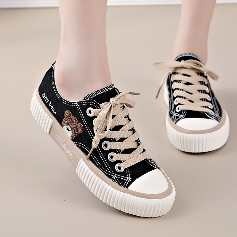 Pantofi sport din pânză pentru femei, talpă din cauciuc vulcanizată, anti-derapare, imprimeu cartoon, stil casual
