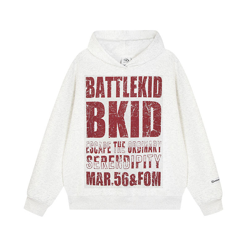 Kapucētas džemperis no kokvilnas, burti drukā, krāsu blokā, brīvs piegriezums, patch kabatas