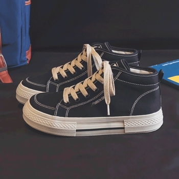 Adidași damă din canvas, înalți, talpă groasă, respirabili, închidere cu șiret în față