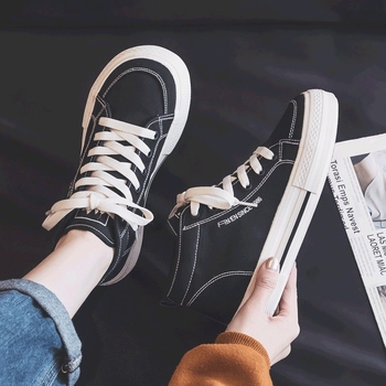 Adidași damă din canvas, înalți, talpă groasă, respirabili, închidere cu șiret în față