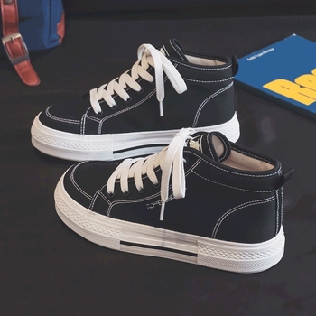 Adidași damă din canvas, înalți, talpă groasă, respirabili, închidere cu șiret în față