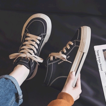 Adidași damă din canvas, înalți, talpă groasă, respirabili, închidere cu șiret în față